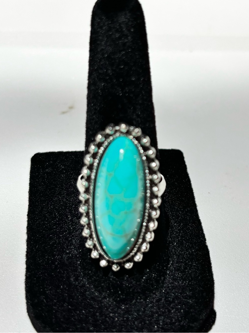 Turquoise Oval Statement Ring - Silver-Tone Women's Jewelry Size 7